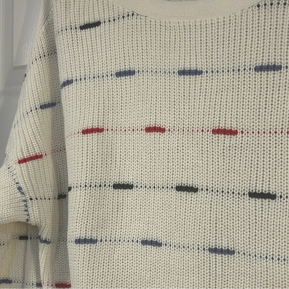 Reitmans Cream Sweater with Red, Blue, and Black Stripes - Picture 4 of 5